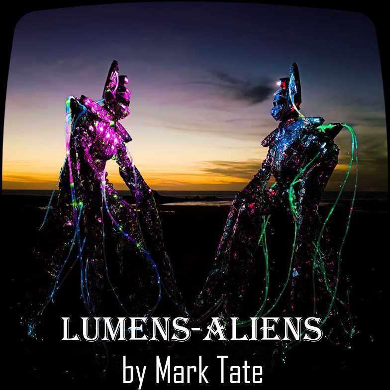 LED Stilt walking Aliens called 'Lumens' by Mark Tate of Cornwall